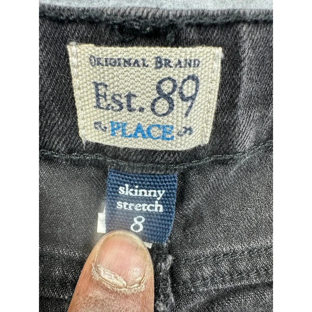 The Childrens Place Girls Skinny Stretch Jeans Black Denim Size 8 Heart Pockets